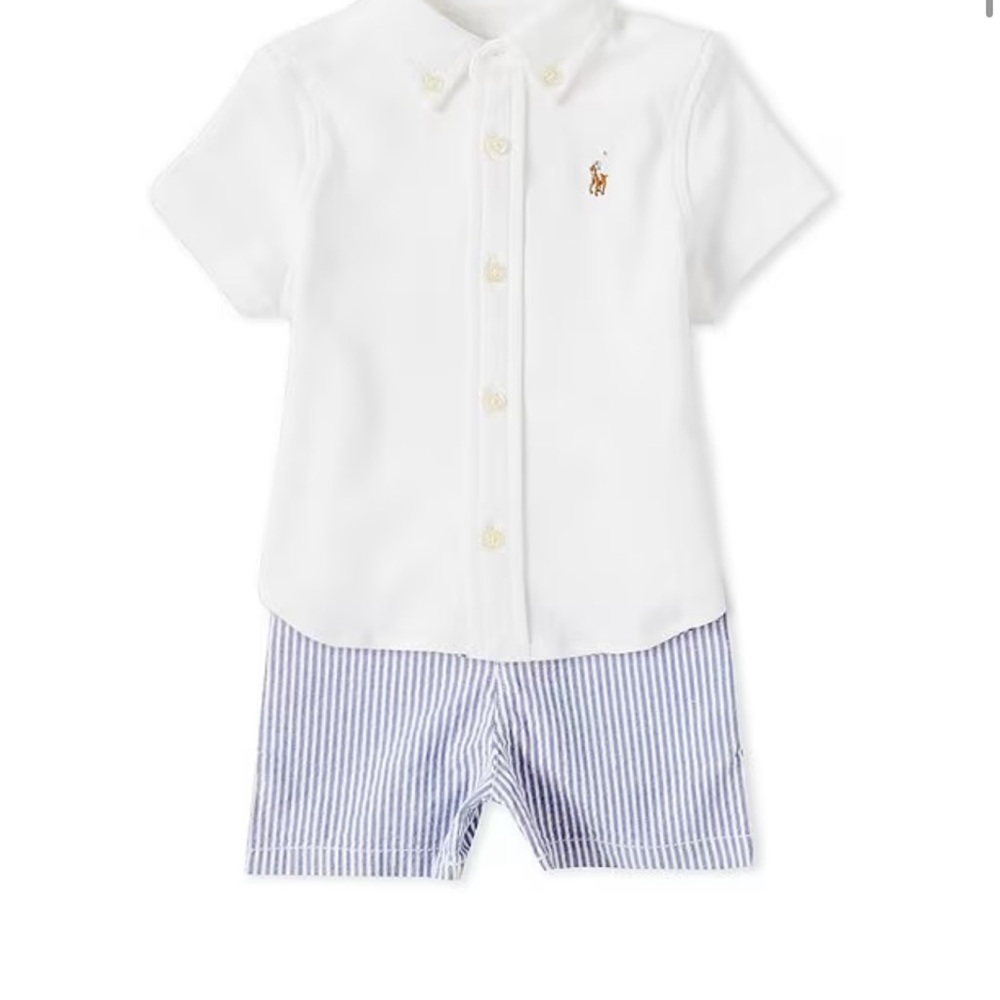 Baby Ralph Lauren White Shirt and Seersucker Short set